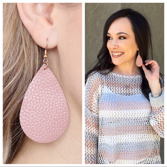Riah Fashion Jewelry - Riah fashion nude leather teardrop earrings New